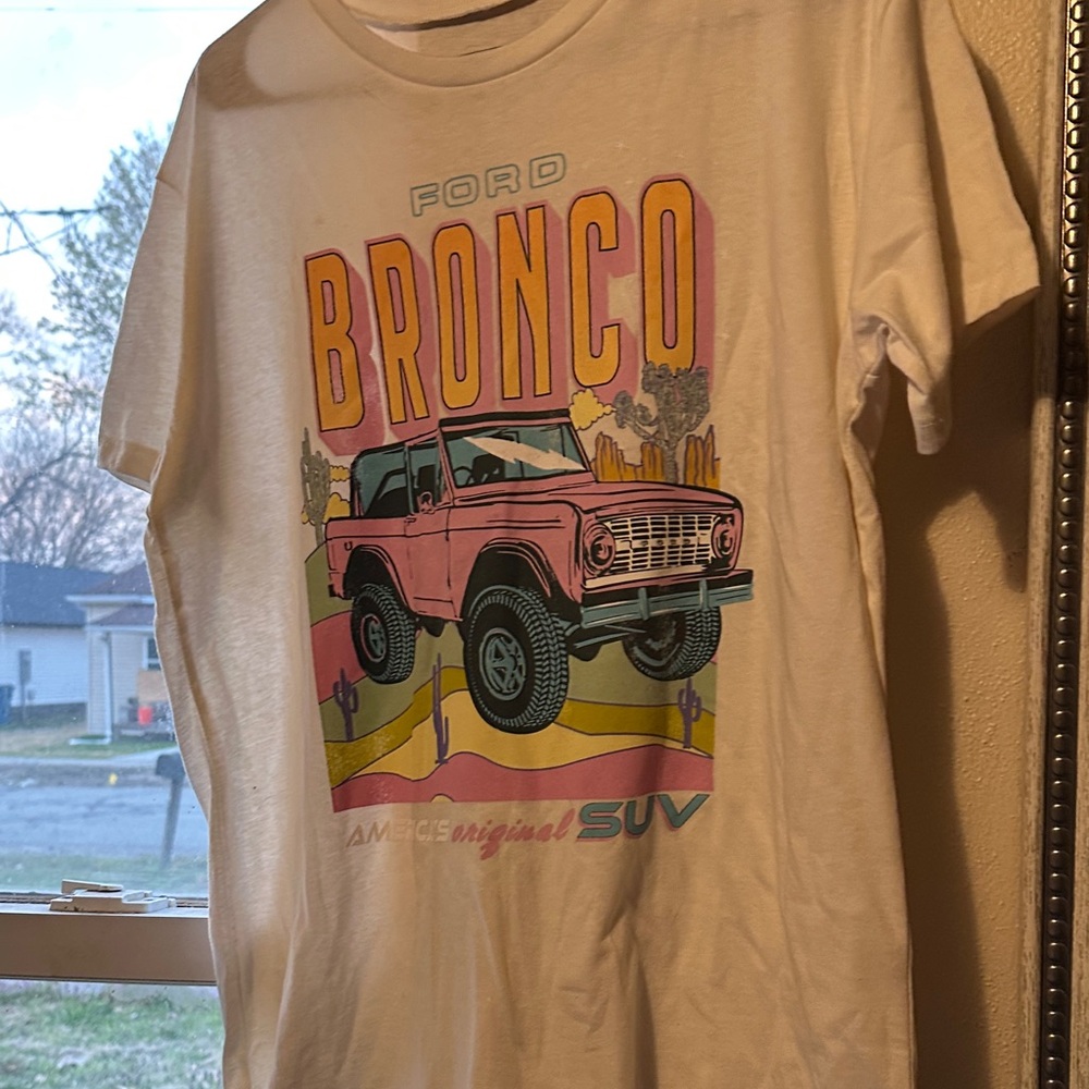 Ford Cream Tee with Pink Bronco and Yellow Accents